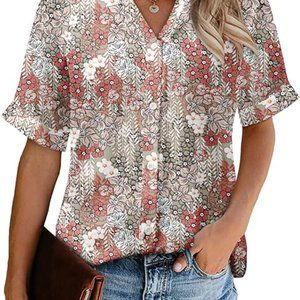 Collared shirt,  Floral, Button down, size Large